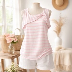 Tommy HIfiger Women's Sleeveless Pink and White Stripe Popover Top. Size XL
